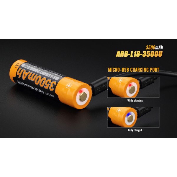 Акумулятор 18650 Fenix ​​ARB-L18-3500U (3500 mAh), захищений, з роз'ємом мікро-USB