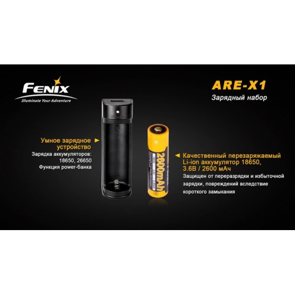 Набір: зарядний Fenix ​​ARE-X1 + акумулятор Fenix ​​18650 2600 mAh