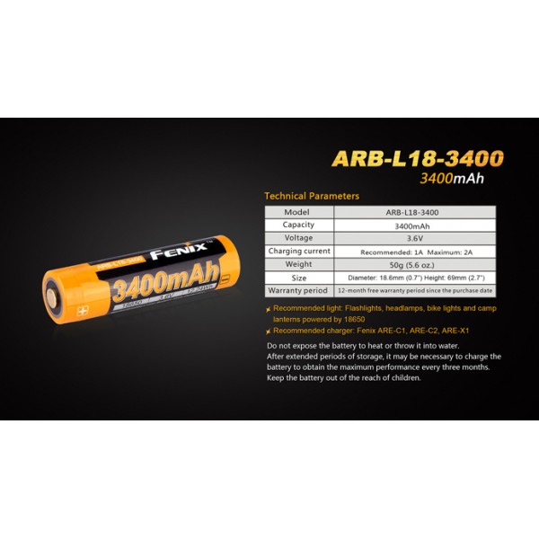 Акумулятор 18650 3400 mAh Fenix ​​ARB-L18, захищений