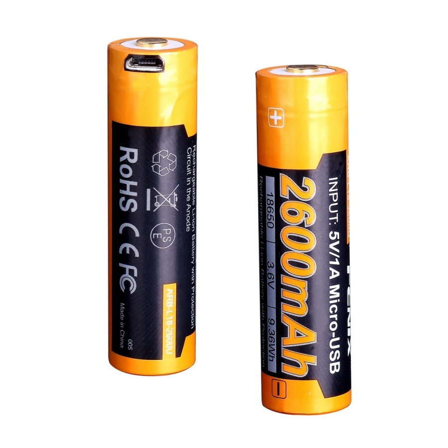 Акумулятор 18650 Fenix ​​ARB-L18-2600U (2600 mAh), захищений, з роз'ємом мікро-USB